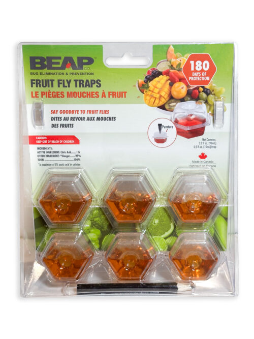 BEAPCO Pre-Filled Fruit Fly Traps (6-PACK) for removing unwanted fruit flies.