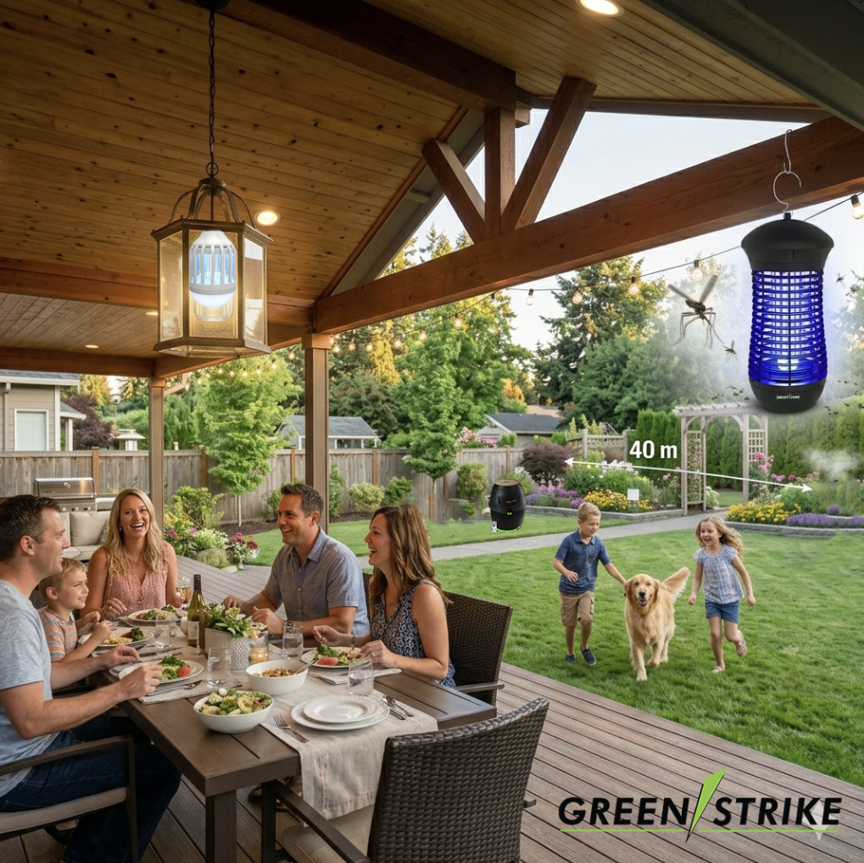 A family enjoying outdoors with Greenstrike® mosquito products deployed to protect them